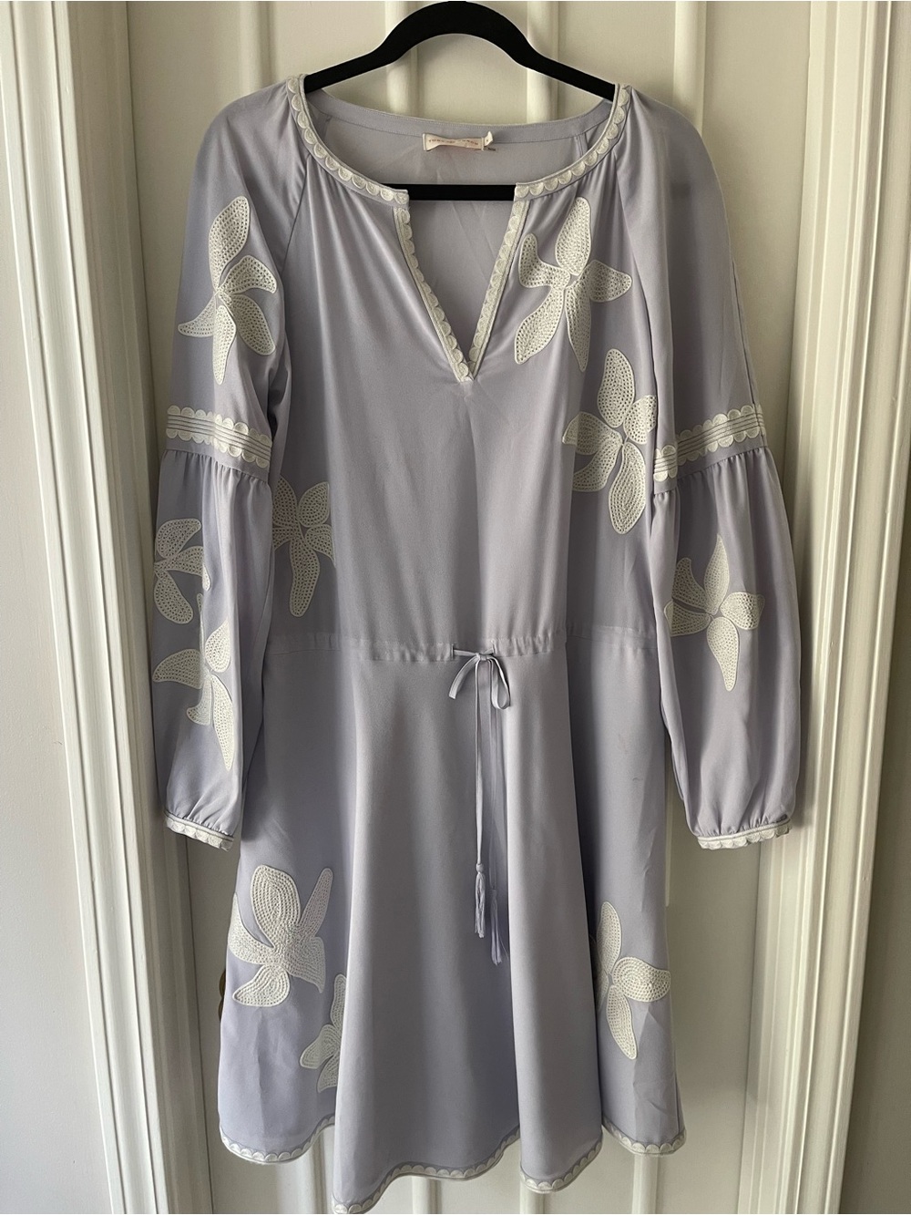 Tory Burch Lavender Long-Sleeve Floral Embroidered Dress